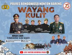 Kapolres Bondowoso Beserta Jajarannya Nobar Pagelaran Wayang Kulit di HUT Bhayangkara ke 78 Tahun dengan Lakon Tumurune Wiji Sejati