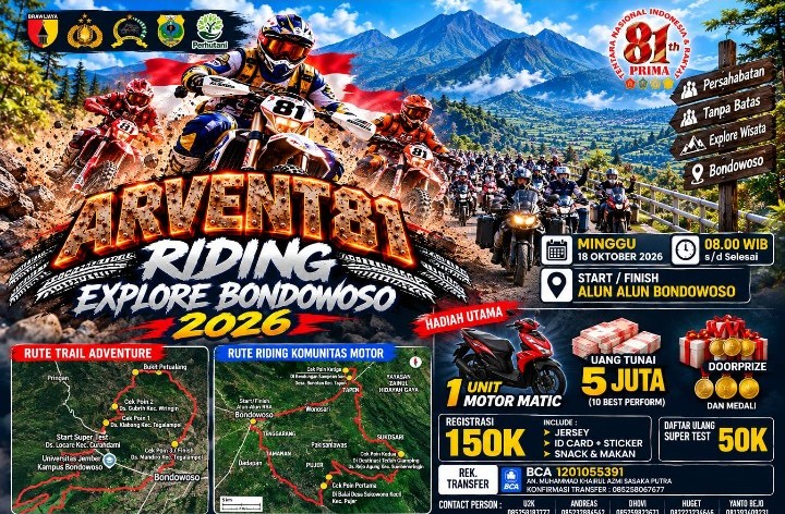 Kodim 0822 Bondowoso Gelar Adventure Riding Explore 2026, Siapkan Hadiah Motor Matik, Uang Tunai Rp5 Juta juga Doorprize